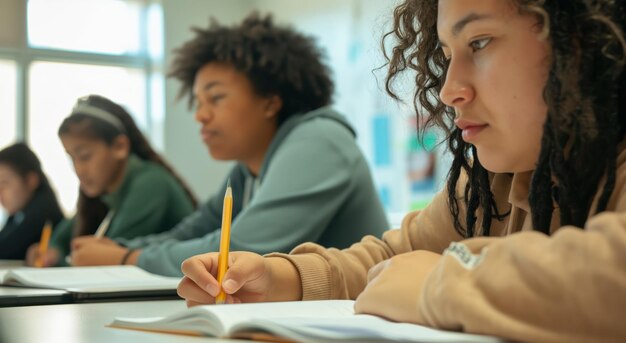 Group of Young People Studying at Table