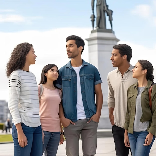 A group of young people walking in a city