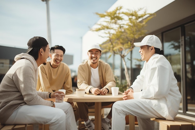 한 무리의 젊은이들이 어울리고 있었습니다.