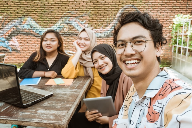 Group of young selfies when studying together