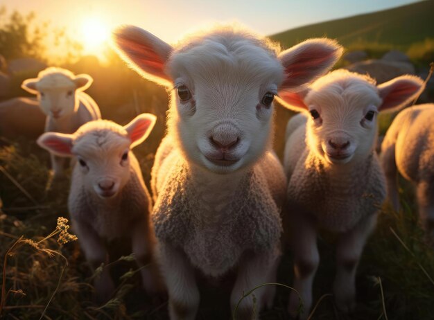 A group of young sheep