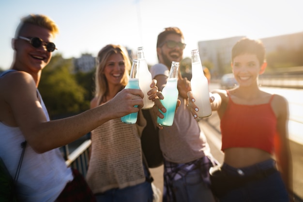 Group of young urban friends having fun together