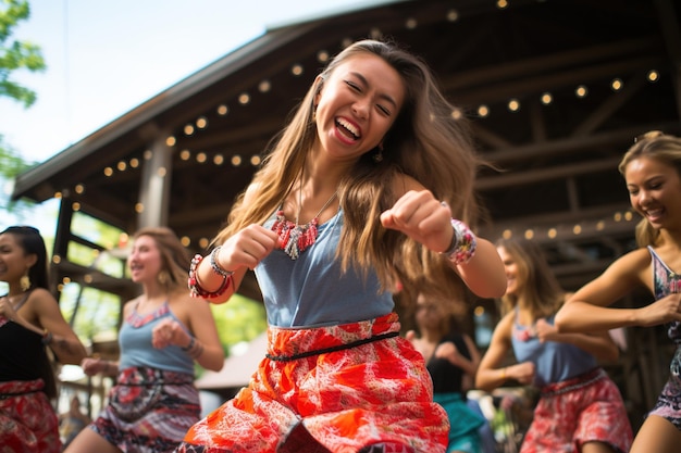 ビキニで踊る若い女性のグループ