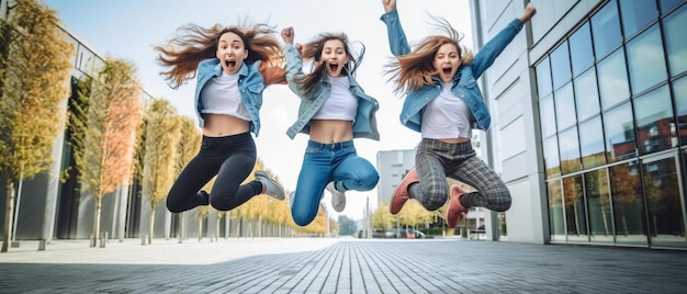 Foto un gruppo di giovani donne che saltano in aria