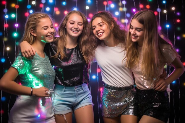 a group of young women standing next to each other