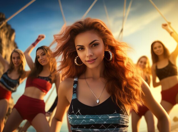 A group of young women in swimsuits