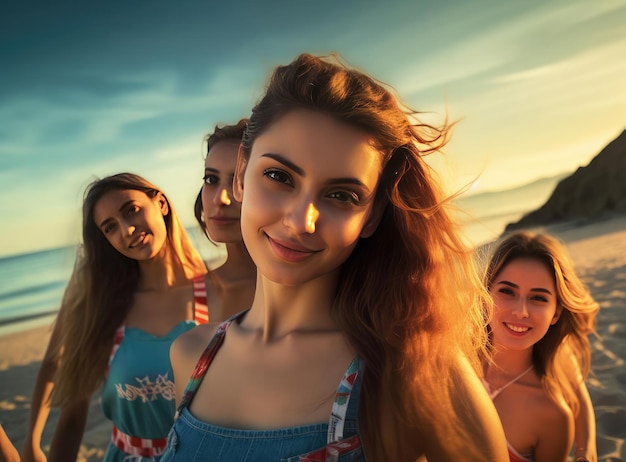 A group of young women in swimsuits