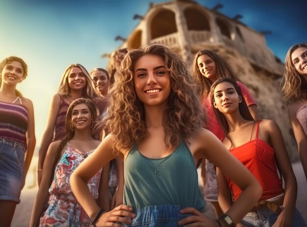 A group of young women in swimsuits