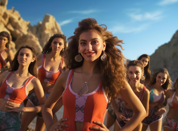 A group of young women in swimsuits