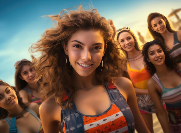 A group of young women in swimsuits