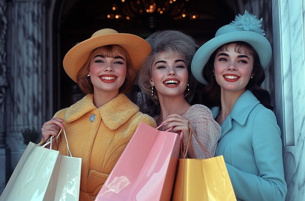 Группа молодых женщин с сумками для покупок в каждой руке