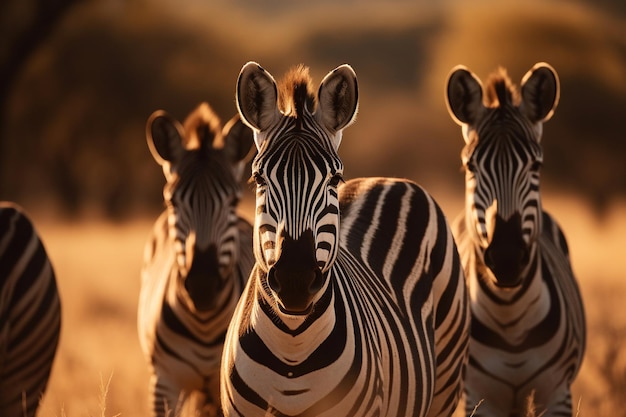 A group of zebras are standing in the grass.