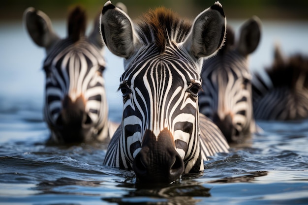 a group of zebras gathering near a watering hole ai generated