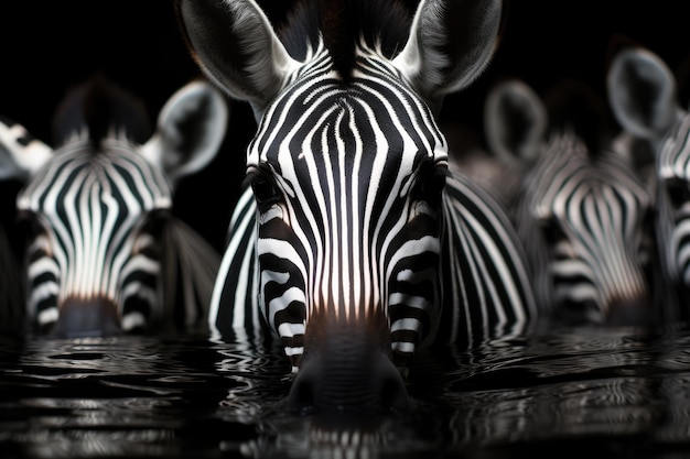 a group of zebras gathering near a watering hole ai generated