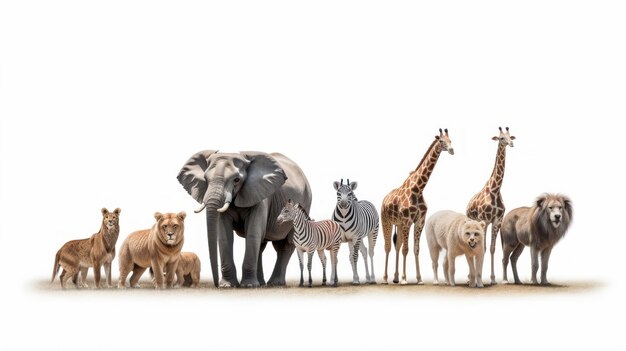 Photo a group of zebras and giraffes are standing together on a white background.