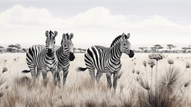 A group of zebras grazing in a grassy savannah Generative AI