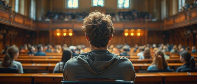 Photo groupmates listening to a conference lecturer or speaker