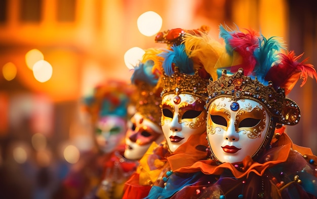 groups of people in Costumes colorful carnival masks