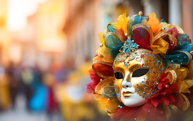groups of people in Costumes colorful carnival masks