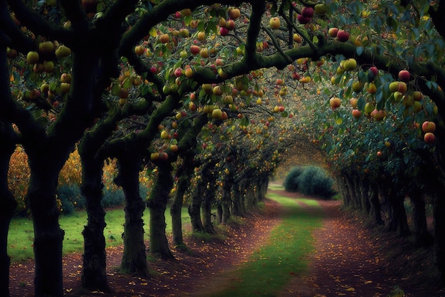 Grove of apple trees in the fall in Surrey England