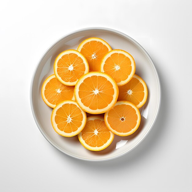 grove of orange slices in white bowl on white surface on table