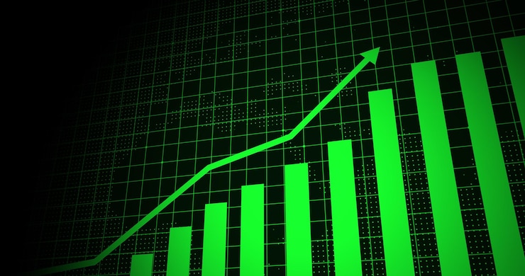 Photo growing arrow over dot line world map business graph showing arrow growth business success growing arrow arrow growth business concept