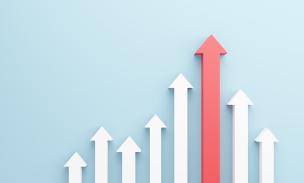 Grafico a barre in crescita con freccia in aumento