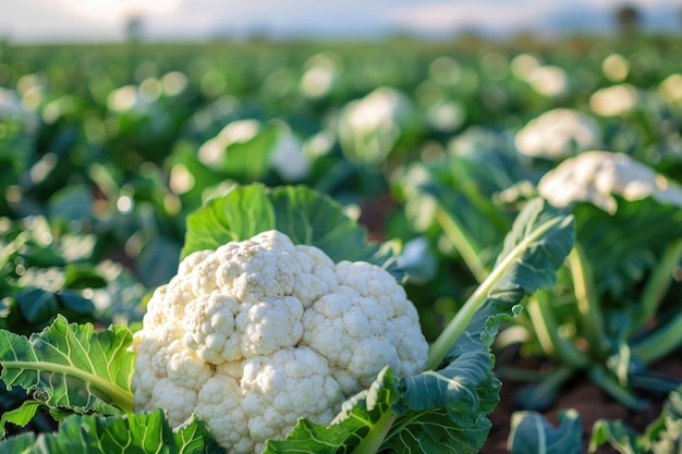 Выращивание цветной капусты Сельскохозяйственное поле для производства здоровых и органических овощей