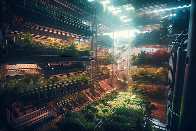 Growing crops in vertically stacked layers to maximize space and increase efficiency