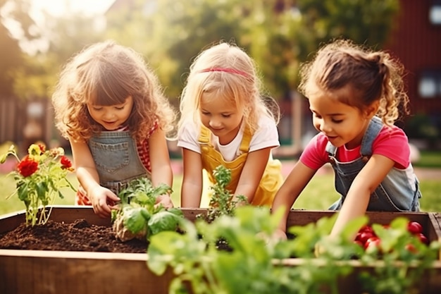 Growing Health Children Planting Vegetables on National Child Health Day