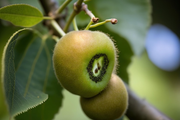 Growing kiwi fruit fresh off the tree Actinidia kiwifruit