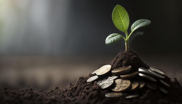 Growing Money Plant On Coins Finance And Investment Concept Generative ai