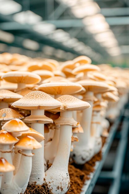 Foto cultivazione di funghi in un'azienda agricola concentramento selettivo