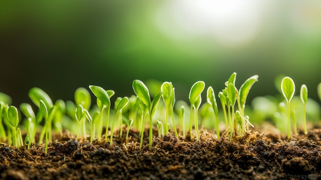 Фото Рост естественных зеленых ростков растений в размытой земляной среде генеративный ии
