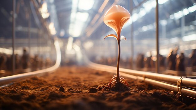 Growing_plant_in_greenhouse_on planet HD 8K wallpaper Stock Photographic Image