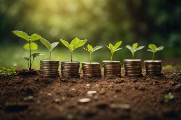 Growing plants on coins stacked