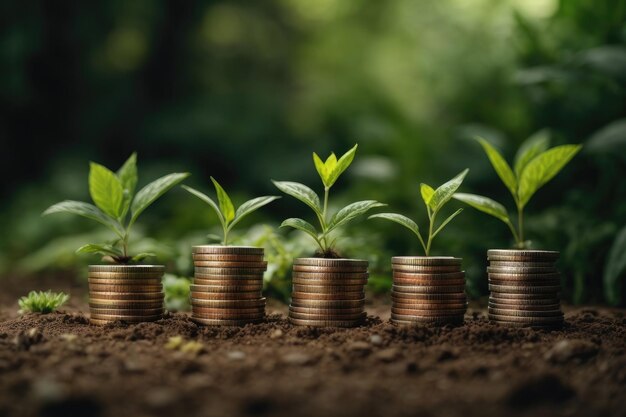 Growing plants on coins stacked