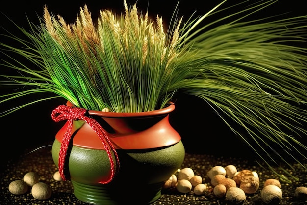 Growing in a pot is wheat grass for Christmas Decorations for Christmas traditionally