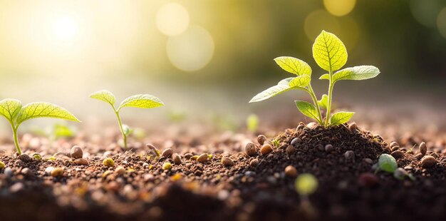 Growing seeds Stages of plant growth Sunlight penetrating plant Bokeh background Generative AI