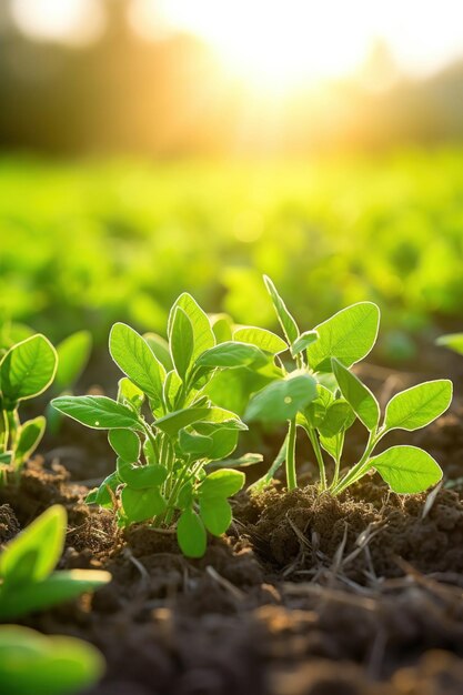 Growing soy Young soy in field