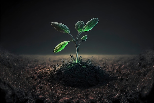 Growing Sprout on soil with sunshine in background