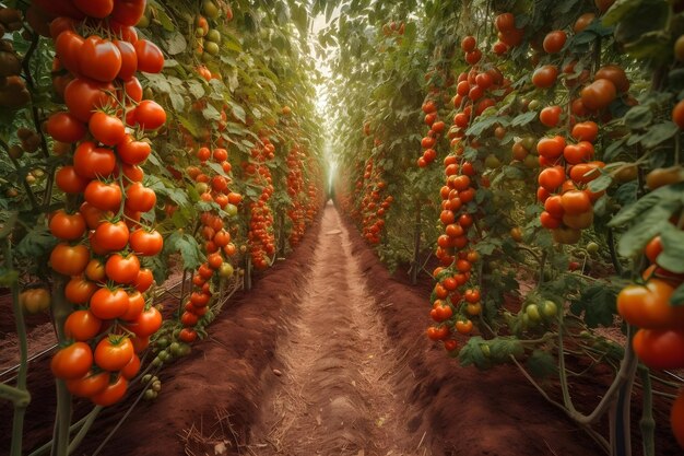 Growing tomatoes in a greenhouse Neural network AI generated