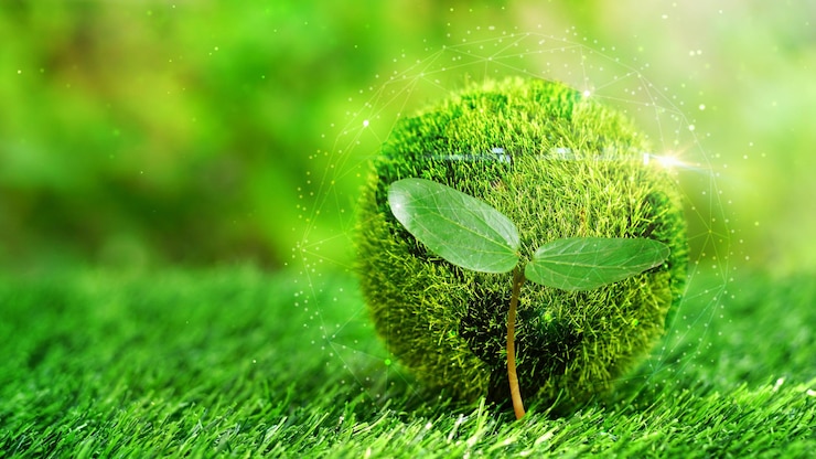 Photo growing tree inside of green globe on grass field in natural backgroundconservation concept safe world eco nature friendly environment daybio csr esg ecosystems reforestation conceptabor day