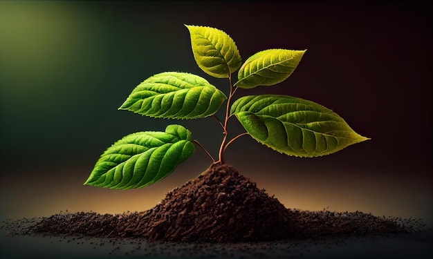 Growing tree young plant Natural green background generative AI
