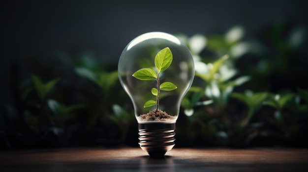Выросший в энергосберегающей лампочке концепция чистых и устойчивых вариантов энергии Создано с помощью технологии генеративного искусственного интеллекта