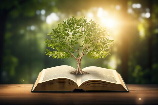 Фото Развитие экологически чистой концепции с деревом на книге