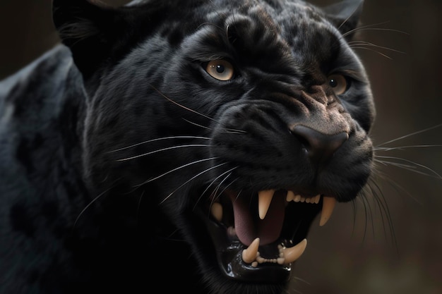 Рычащая черная пантера крупным планом Генеративный ИИ
