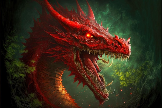 Growling evil red dragons tilted his head and opened his mouth