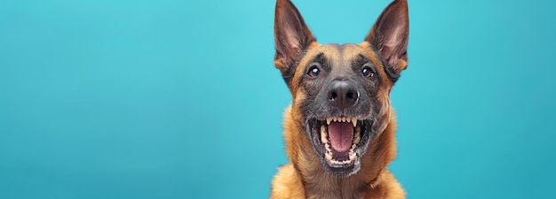 Photo growling and flashing her teeth the belgian malinois shepherd dog