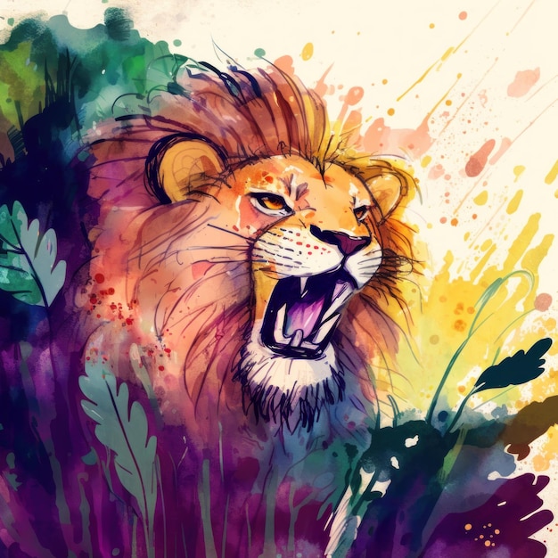 A growling lion at the zoo Style of a children39s book generative AI